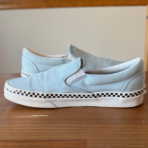 Women’s 7 Men’s 5.5 Vans Baby Sky Blue Slip-On Shoes with Checkered Sole - Picture 4 of 7